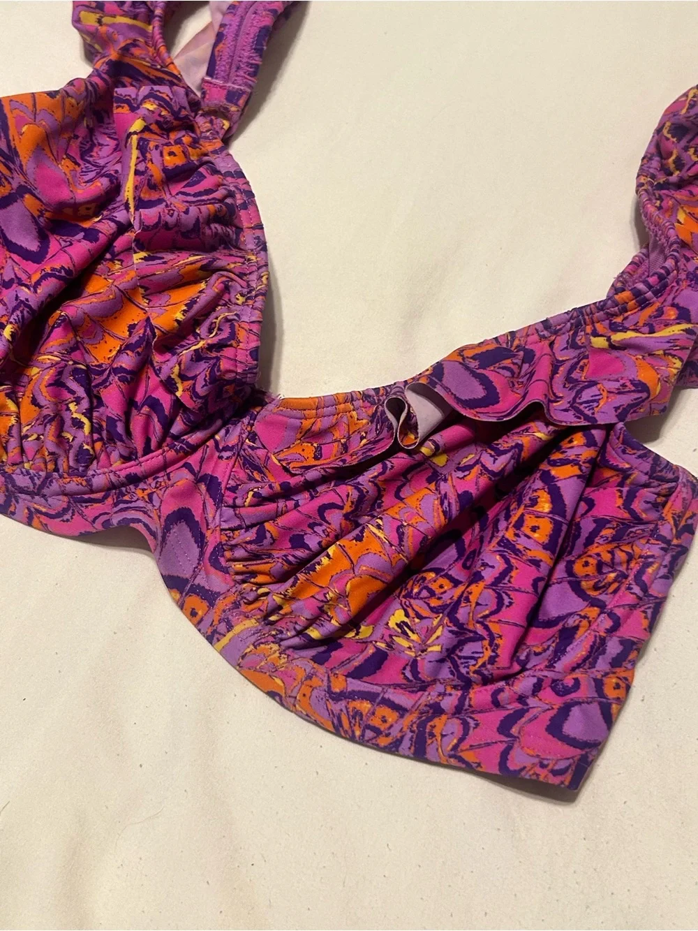 Pour Moi Ruffled Purple & Orange Print Bikini Top - Women Swim Bikini